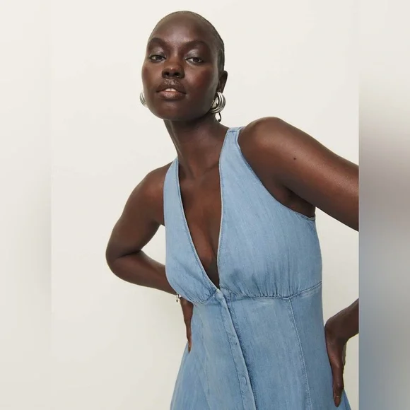 Reformation Sebastien Denim Midi Dress, Size 2, $248